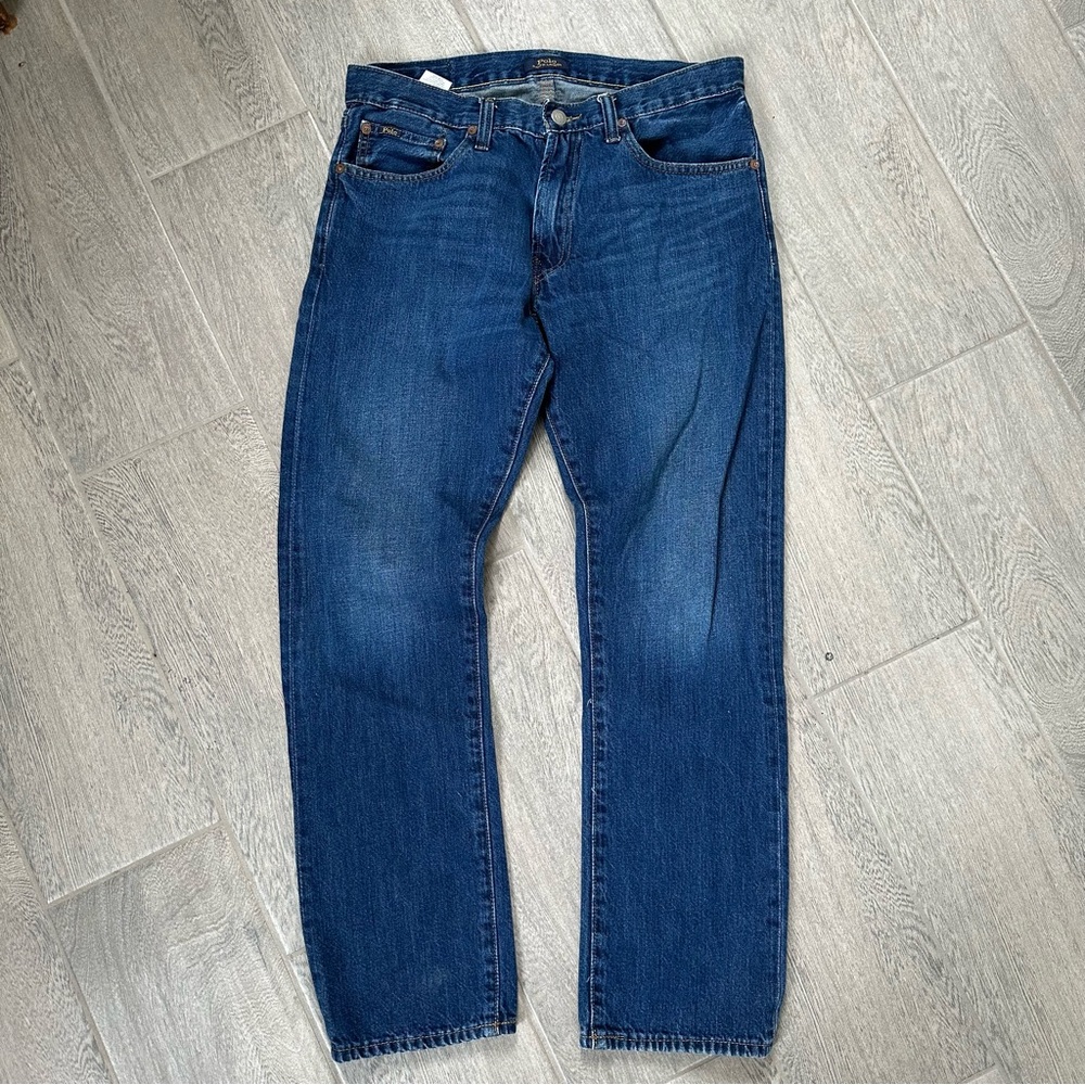 Polo Ralph Lauren Varick Slim Straight Stretch Jeans 32x32 Denim Distressed Blue
